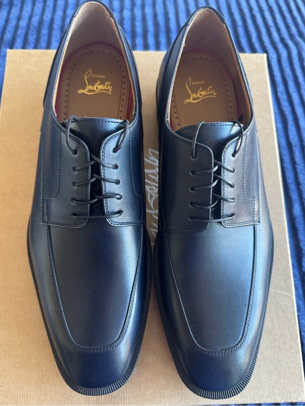 Christian Louboutin Men's Navy Leather Davisol Flat Shoes